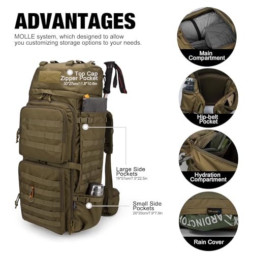 Mardingtop 75L Molle Hiking Internal Frame Backpacks - color: Khaki