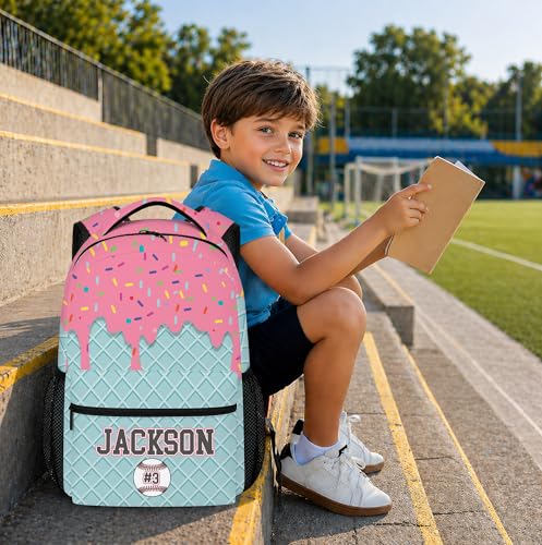 Personalized Baseball Drip Backpack, Blue Ice Cream Print Travel Bag, Multi Pocket Everyday Backpack (#9) - color: #9