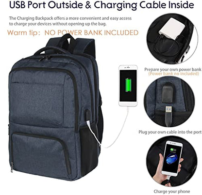 Laptop Backpack Fits 17 Inch Computer, Bussiness Travel Backpack with USB Charging Port and Anti Theft Pocket, Navy - color: A Navy