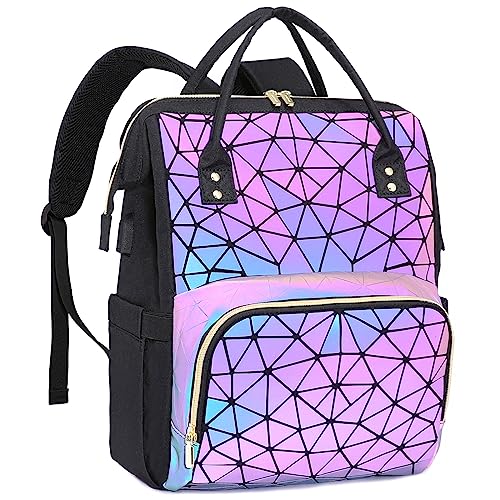 LOVEVOOK Geometric Luminous Purses and Handbags for Women Holographic Reflective Crossbody Bag Wallet - color: Black Purple