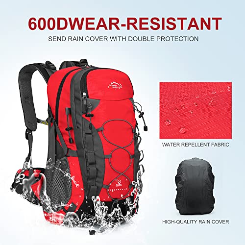 INOXTO lightweight Hiking Backpack 35L/40L Hiking Daypack with Waterproof Rain Cover for Travel Camping Outdoor Men and Women - color: 35l Red