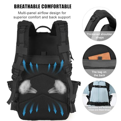 Military Tactical Backpack 25L Day Backpack for Men Molle Army 3 Days Assault Pack Bug Out Bag Water Resistant and Heavy Duty Hiking Treeking Rucksack - Black - color: Black, size: 25L