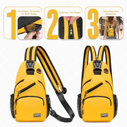 Convertible Sling Bag with Coin Pocket, 7.9" Tablet Crossbody Mini Backpack with Headphone Jack Casual Pack for Women Men Travel, Yellow - color: Yellow, size: Small