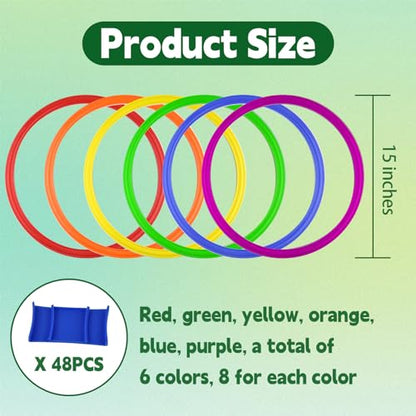 Mototo 24/30/48/96 Pack Agility Rings 15 Inch Speed Training Hopscotch Rings Plastic Circle Jumping Hoops Agility Hurdles for Athlete Exercise Soccer Football Gymnastics Games Practice Footwork - style: 48 Pack