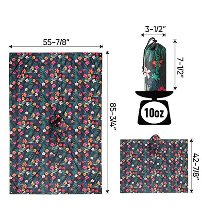 PTEROMY 3-in-1 Hooded Rain Poncho for Adult with Pocket, Waterproof Lightweight Unisex Raincoat for Hiking Camping Emergency - color: Blossom Season 1/4 Zipper