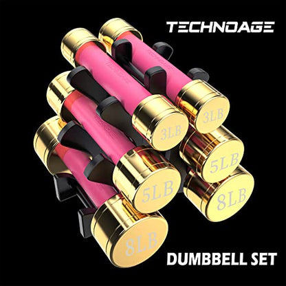 TECHNOAGE Round Dumbbell Sets with Steel Handle, Odorless Neoprene rubber Handle Cover - color: Rose