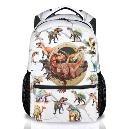 Boys Dinosaur Backpacks Toddler Backpack, 17 Inch Kids Bookbag for Preschool Kindergarten Elementary Dinosaur-Themed School Bag with Adjustable Padded Straps - color: White