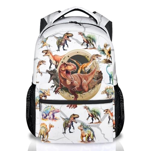 Boys Dinosaur Backpacks Toddler Backpack, 17 Inch Kids Bookbag for Preschool Kindergarten Elementary Dinosaur-Themed School Bag with Adjustable Padded Straps - color: White