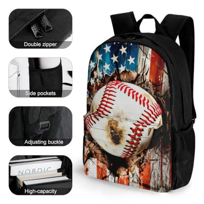 Baseball Backpack, Durable Polyester Daypack with Laptop Compartment, Reinforced Bottom, Adjustable Shoulder Straps And Multi Pockets for Travel And Daily Use - color: Baseball