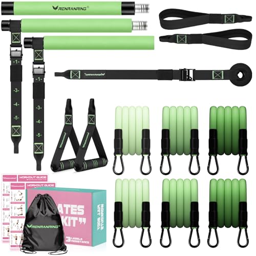 Pilates Bar Kit with Resistance Bands, Multifunctional Pilates Bar for Women & Men with Heavy-Duty Metal Adjustment Buckle, Pilates Home Equipment for Full BodyWorkouts - color: Green