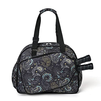 Boulder Bee Pickleball Bags, Premium Pickleball Tote Bag for Girls, Women’s Hand/Shoulder Gym Bag w Water Bottle Holder, with Pickleball Racquet/Paddle Holder - color: Brown cashew flower