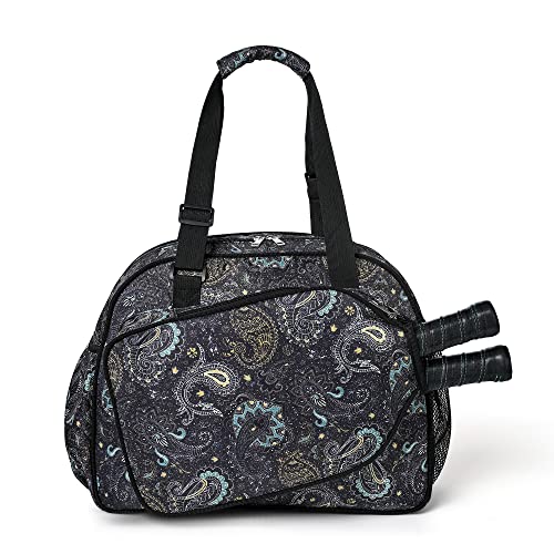 Boulder Bee Pickleball Bags, Premium Pickleball Tote Bag for Girls, Women’s Hand/Shoulder Gym Bag w Water Bottle Holder, with Pickleball Racquet/Paddle Holder - color: Brown cashew flower