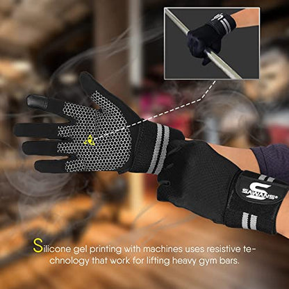 SAWANS Weight Lifting Gloves Gym Workout Fitness Wrist Wrap Support Men Women Fingerless Gloves Full Finger Touchscreen - size: Small