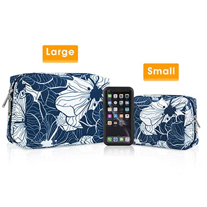 Narwey Cute Makeup Bag Travel Cosmetic Bag Organizer Toiletry Bag Make Up Bags with Compartments for Women Girls (Large, Blue Lotus) - color: Blue Lotus, style: Large