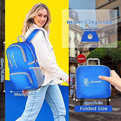 ZOMAKE Lightweight Packable Backpack, 35L Light Foldable Hiking Backpacks Water Resistant Collapsible Daypack for Travel(Dark Blue) - color: Dark Blue