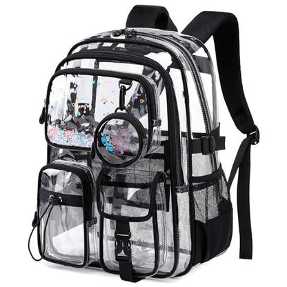 Clear Backpacks for Stadium Events Heavy Duty Clear Bookbag for School Girls Transparent Back Pack - color: Black