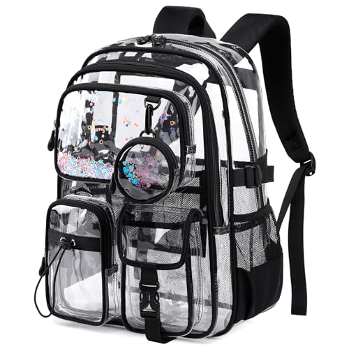 Clear Backpacks for Stadium Events Heavy Duty Clear Bookbag for School Girls Transparent Back Pack - color: Black