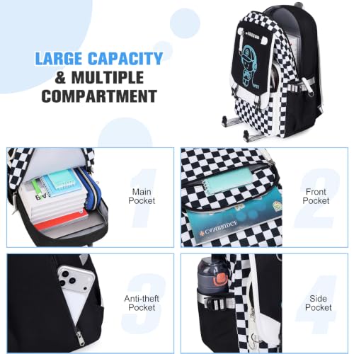 Bevalsa Backpack for Boys, Cool Luminous Boys Backpack with Sling Bag, Lunch Box & Pen Case, School Bags for Kids Children Teens Elementary Middle Schools, Bookbag Glow In The Dark (Checkerboard) - color: Checkerboard