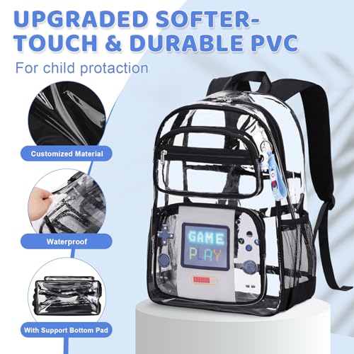 ACESAK Clear Backpack for Boys Girls - 3 Pcs Clear Heavy Duty with Lunch Bag - See Through Backpack Stadium Approved (Black Game) - color: Black Game