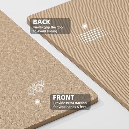 ILILI Yoga Mat, TPE Exercise Mat, Tear-Resistant, Fitness Yoga Mat with Carrying Strap, 72''x25''×0.3''(8mm), Ideal for Yoga, Pilates, Home Workouts, Stretching & All Fitness Routines - color: beige