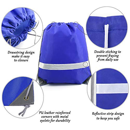 BeeGreen 20 Pieces Royal Blue Drawstring Backpacks Bags Bulk, String Bags Reflective Cinch Sack, DIY Blank Drawstring Bags for Women and Men - color: Reflective Royal-s