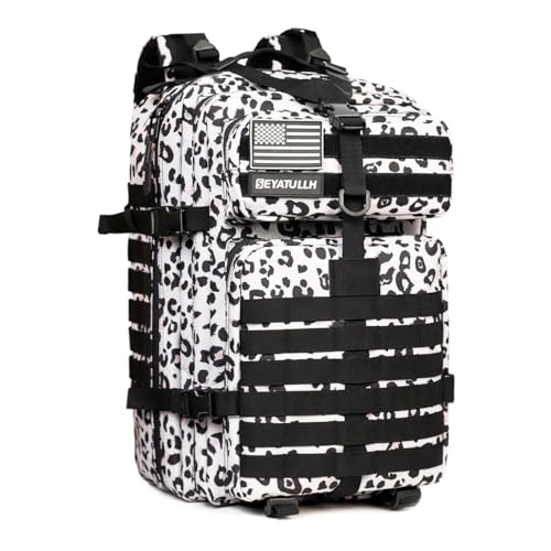 45L Military Tactical Backpack for Men & Women Bug Out Bag Assault pack Molle Daypack Hiking Trekking Rucksack (Leopard print) - color: Leopard Print