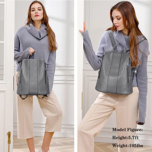 S-ZONE Leather Backpack Purses for Women Antitheft Rucksack Shoulder Bag Medium - color: Grey