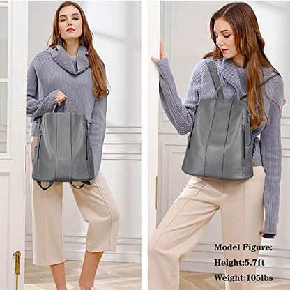 S-ZONE Leather Backpack Purses for Women Antitheft Rucksack Shoulder Bag Medium - color: Grey