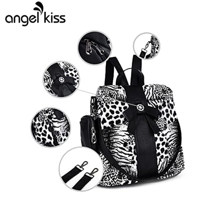 ZOCAI Backpack Purse for Women Fashion Backpack Purses PU Leather Daypacks Anti-Theft Shoulder Bag Satchel Purse - color: Black Leopard