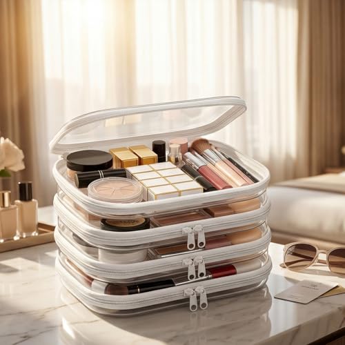 4 Pack Clear Hard Shell Zipper Case, Clear Zipper Pouches for Organizing, Diaper Bag Organizer Pouches, Transparent Hard Plastic Storage Case for Travel, Toiletry Essentials (4M) - size: 4M