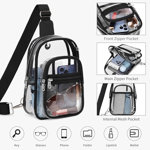 MOONBABY Clear Bag for Stadium Events, Clear Backpack Purse for Women Waterproof TPU Crossbody Fanny Pack | for Stadium Events - color: Transparent Black