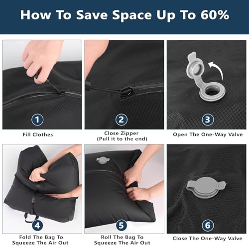 Dobaly 24L Vacuum Bags for Travel, IP67 Reusable Vacuum Seal Bags for Carry On Suitcases Vacuum Packing Cubes for Luggage and Backpack Space Saver Lightweight&Durable(2PC No Pump)