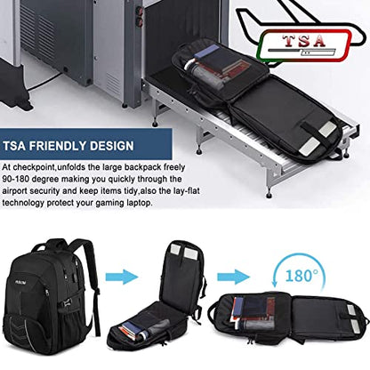 Extra Large Backpack for Men 55L,18.4Inch Travel Laptop Backpack with USB Charging Port Business Flight Approved Carry On Backpack,TSA Big Capacity Heavy Duty Computer Bag College Bookbag,Black - color: Black