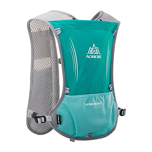 AONIJIE Hydration Vest Pack Backpack 5L 5.5L Marathoner Running Vest Race Hydration for Women and Men Trail Run Hiking Jogging - color: Mint Green and No Water Bladder