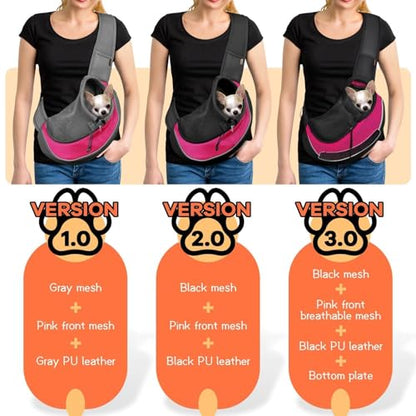 YUDODO Pet Sling Carrier for 2-5 lbs Small Dogs & Cats – Hands-Free Puppy Carrier with Safety Hook, Large Zipper Pocket, Soft Breathable Mesh, Adjustable Strap & Reflective Strip (Pink 1.0 S) - color: Pink 1.0 Basic (Zipper Pocket), size: Small (2-4.5lbs)