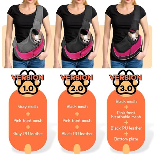 YUDODO Pet Sling Carrier for 5-9 lbs Small Dogs & Cats – Hands-Free Puppy Carrier with Safety Hook, Large Zipper Pocket, Soft Breathable Mesh, Adjustable Strap & Reflective Strip (Pink 1.0 M) - color: Pink 1.0 Basic (Zipper Pocket), size: Medium (4.5-9lbs