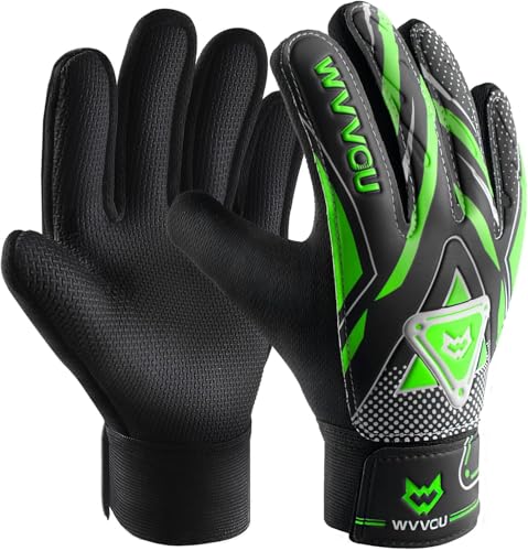 WVVOU Goalkeeper Gloves for Kids Youth, Soccer Goalie Gloves with Double Protection, Anti-Slip Soccer Gloves, Super Grip - color: Green, size: 8