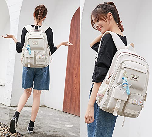 Makukke School Backpacks for Teen Girls - Laptop Backpacks 15.6 Inch College Cute Bookbag Anti Theft Women Casual Daypack,White - color: White