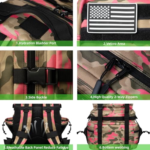 Military Tactical Backpack 55L for Men & Women Bug Out Bag Assault pack Molle Daypack Hiking Trekking Rucksack (Pink camouflage) - color: Pink Camouflage