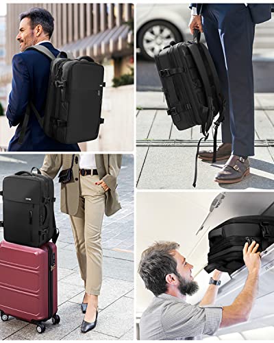 HOMIEE 40L Travel Backpack Expandable Carry on Backpack Fit 15.6 Inch Laptop with USB Charging Port for Business Weekender, TSA Approved Personal Item Bag Waterproof Luggage Suitcase - color: Black