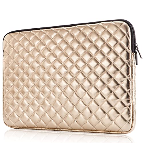 Puffy Laptop Sleeve 11 12 13 13.3 14 15 15.6 inch Case Protective Bag Quilted PU Leather Lined Padded - color: Gold Quilted, size: 15.6 Inch