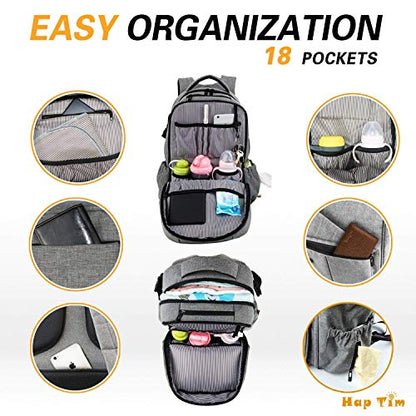 Hap Tim Multi-Function Large Baby Diaper Bag Backpack with Stroller Straps, Insulated Pockets, Changing Pad, Stylish & Anti-Water Material(Gray-5284) - color: Gray