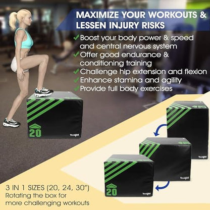 Yes4All 3 in 1 Foam Plyometric Jump Box for Training & Conditioning - Plyo Jump Box for Fitness Workout Exercise - color: A. 30" x 24" x 20" - 16 lbs, style: A. Upgraded