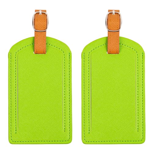 Premium Colored Luggage Tags for Luggage, Travel Bags and Suitcases by Adventure Goods- Neon Green (Pack of 2) - color: Neon Green