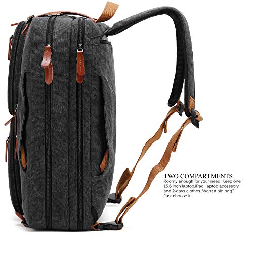 CoolBELL 15.6Inches Convertible Backpack Messenger Shoulder bag Laptop Case Handbag Business Briefcase Multi-functional Travel Rucksack Fits 15.6 Inch Laptop For Men/Women (Cancas Black) - color: Canvas Black, size: 15.6 Inches