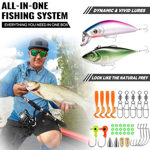 PLUSINNO Fishing Rod and Reel Combo, Telescopic Fishing Pole Kit with Spinning Reel, Tackle Box, Fishing Lures and Travel Carrying Bag, Fishing Gear Gifts for Men - color: 2pack Full Kit with Carrier Case, size: 1.8M 5.91 FT