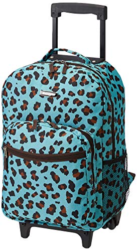 Rockland Double Handle 17" Rolling Backpack, Blue Leopard - color: Blue Leopard, size: One Size