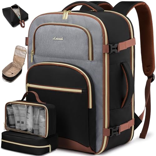 LOVEVOOK Travel Essentials Carry on Backpack 40L Travels Backpack for Women,Waterproof TSA Personal Item Travels Bag Airline Flight Approved,Large Carry on Luggage Laptop Backpack with Packing Cubes - color: Black - Gray - Chestnut Brown, size: Large-40L-