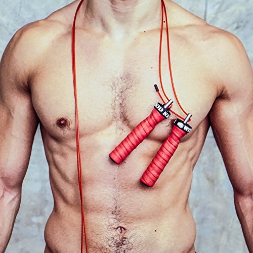 WOD Nation Attack Speed Jump Rope : Adjustable Jumping Ropes : Unique Two Cable Skipping Workout System : One Thick and One Light 11 Foot Cable : Perfect for Double Unders : Men and Women - color: Red