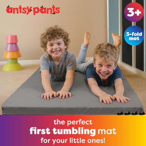 Antsy Pants Tumbling Mat for Kids – Gymnastics Mat, Easy to Clean, Sturdy, Foldable Tumbling Mats, Padded, Lightweight, Portable, Gymnastics Equipment for Active Play - color: 3-Fold Gray